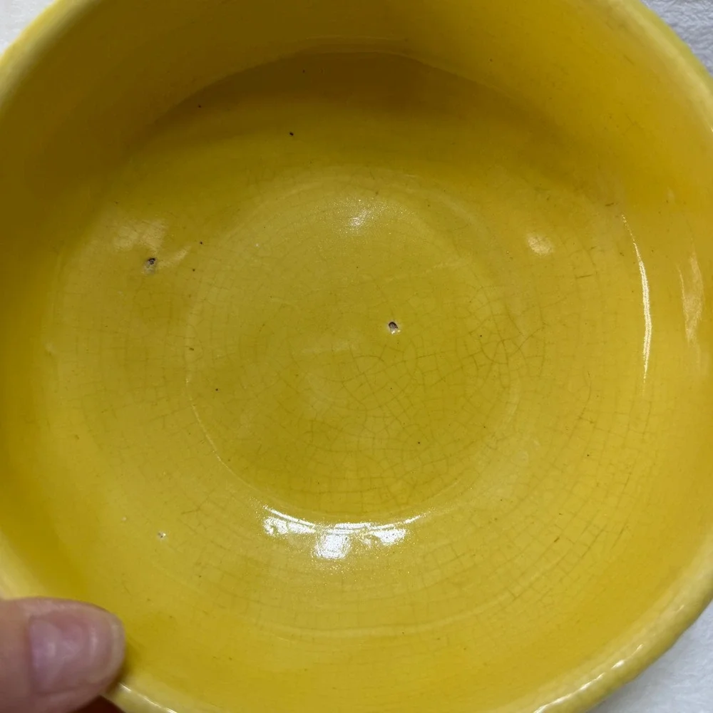 Vintage Mustard Yellow Ceramic Bowl Glossy Crazed Glaze Farmhouse Decor‎ *READ